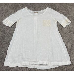 Club Voltaire Shirt Womens L XL 46 White Linen Silk Sparkle Sequin Italy Boho